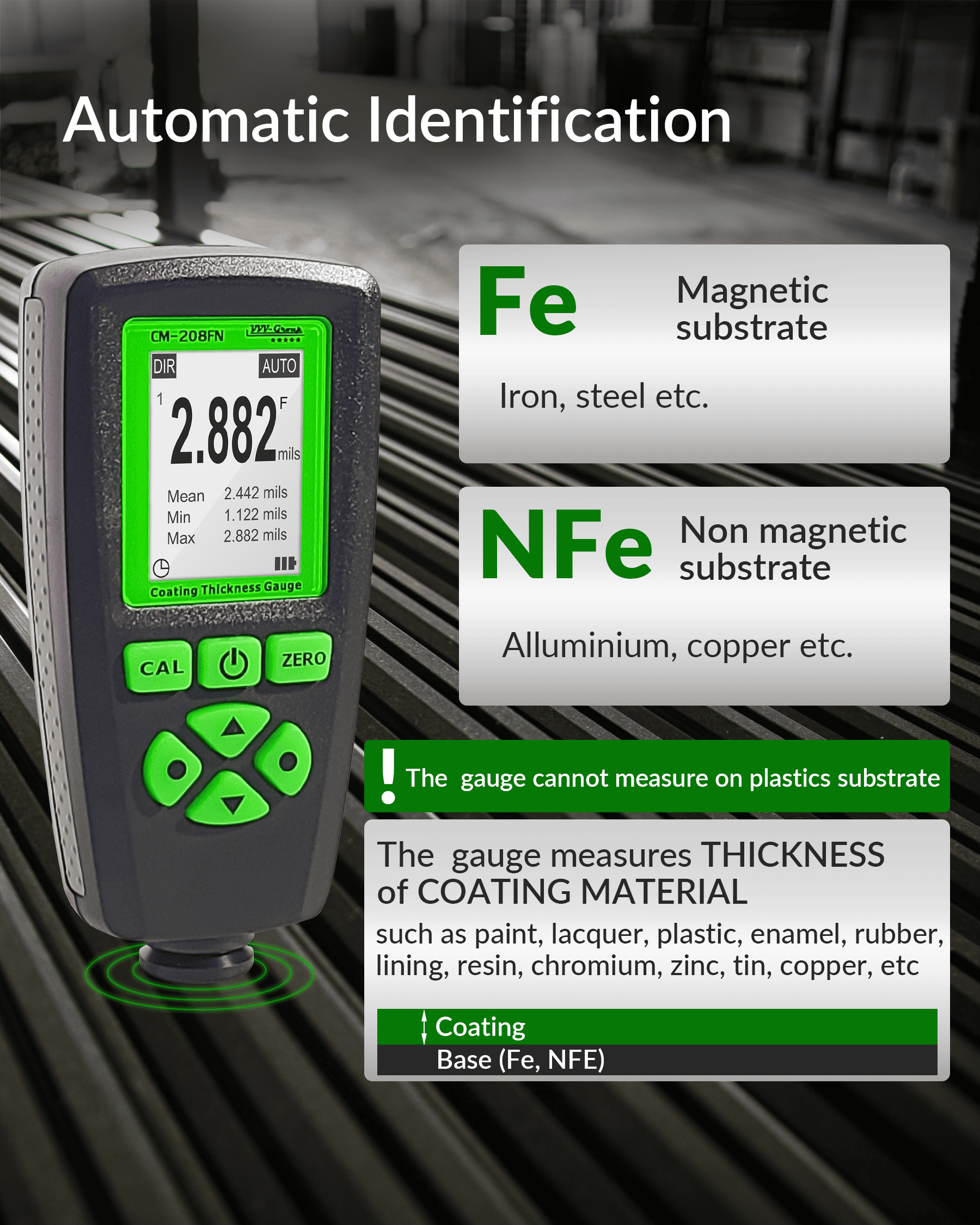 Digital Coating Thickness Gauge CM-208FN